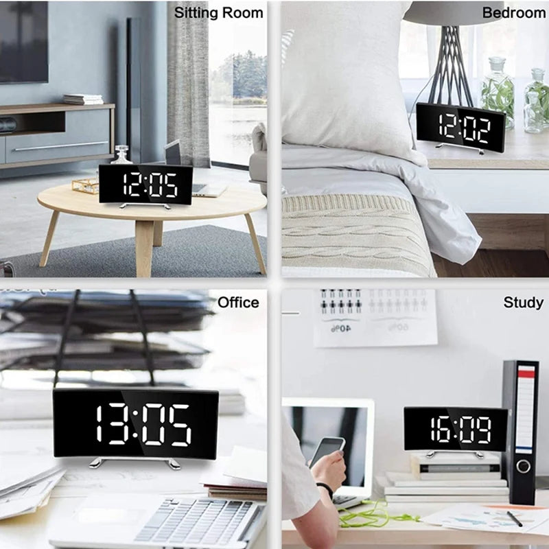 Bedside Alarm Clock Curved LED Auto-Dimming