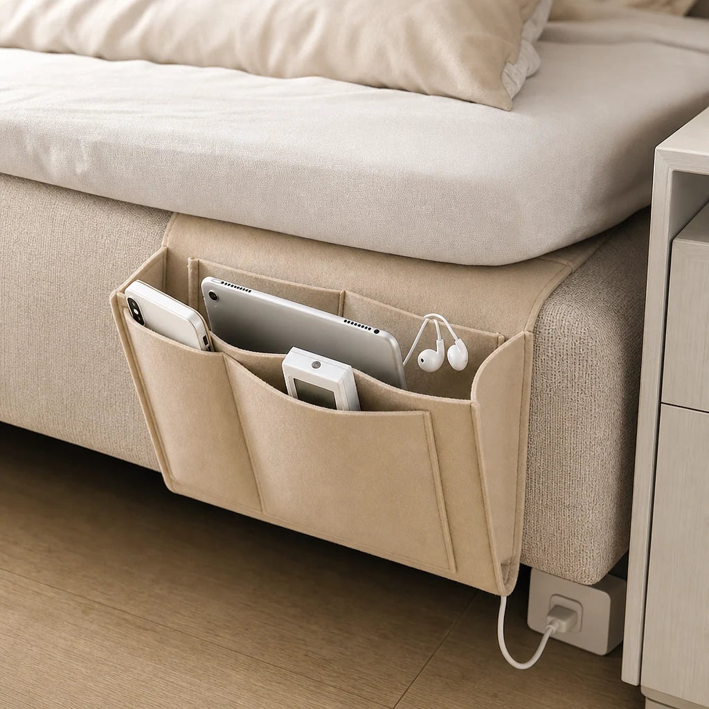 Bedside Organizer Under-Mattress Felt Storage Pockets