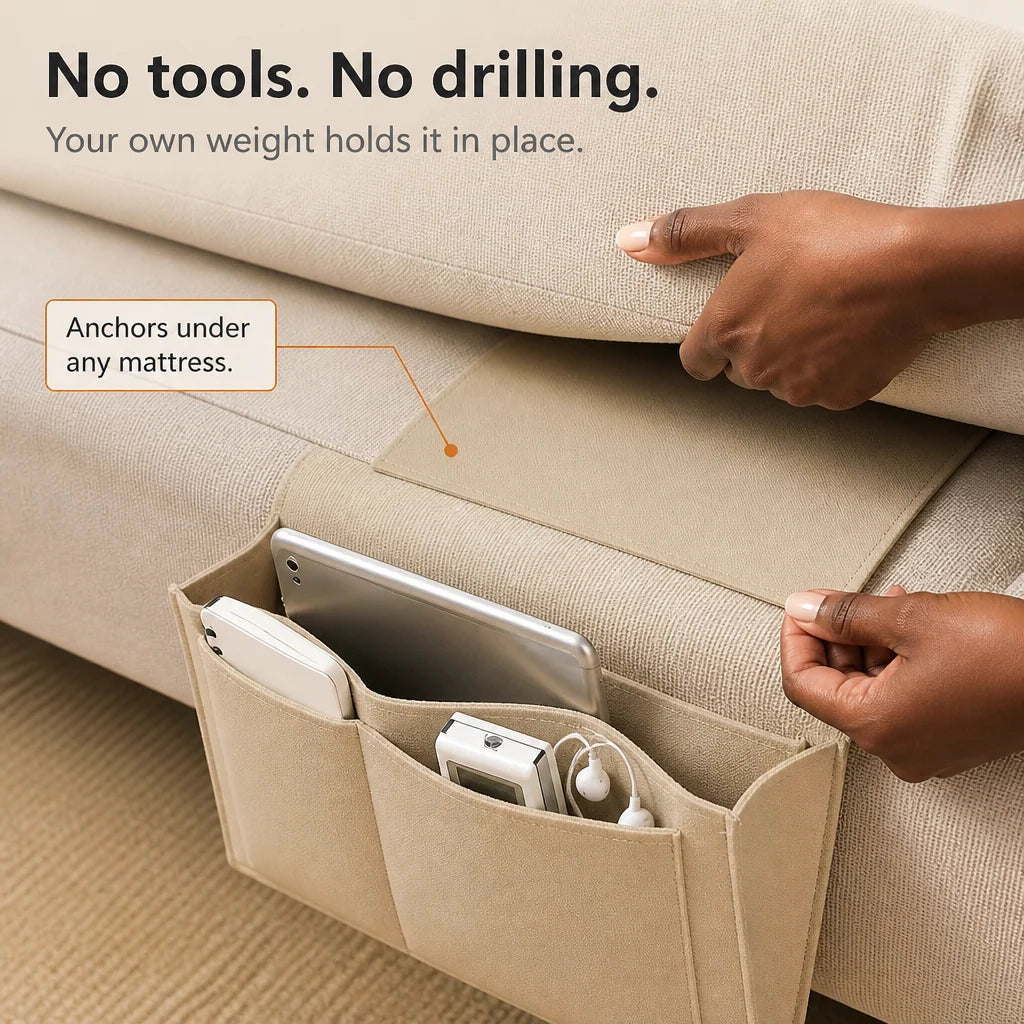Bedside Organizer Under-Mattress Felt Storage Pockets