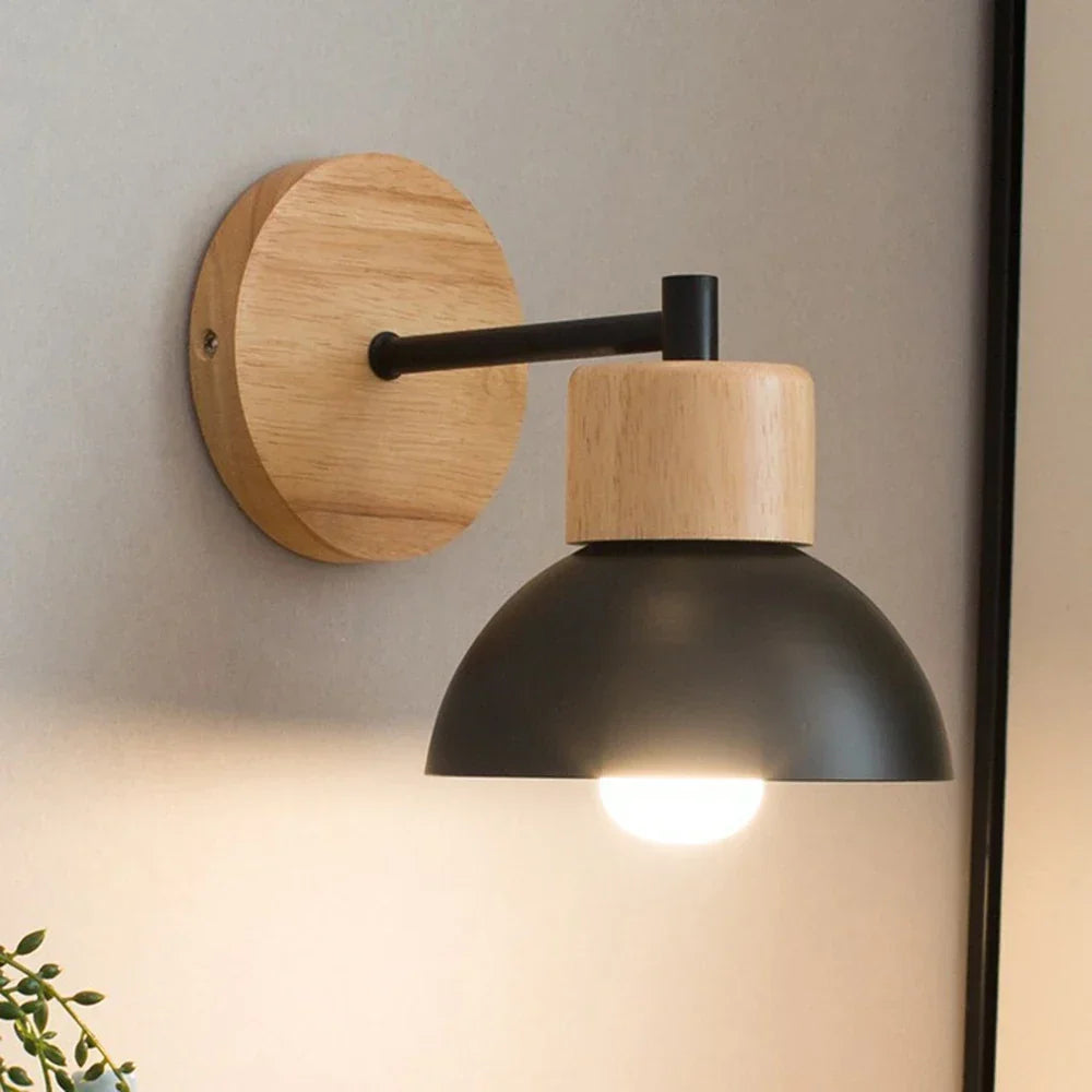 Bedside Wall Lamp Angled Metal Shade & Timber Arm