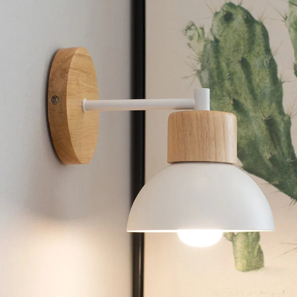 Bedside Wall Lamp Angled Metal Shade & Timber Arm
