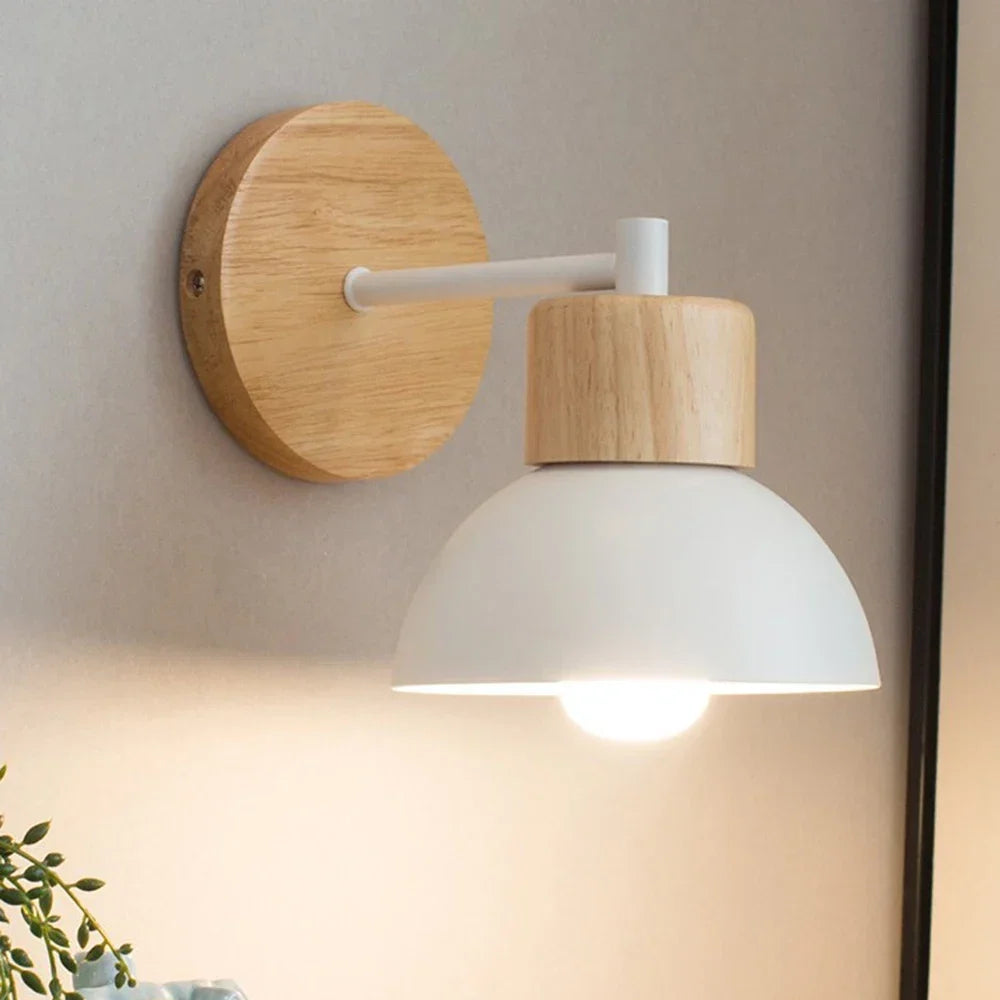 Bedside Wall Lamp Angled Metal Shade & Timber Arm