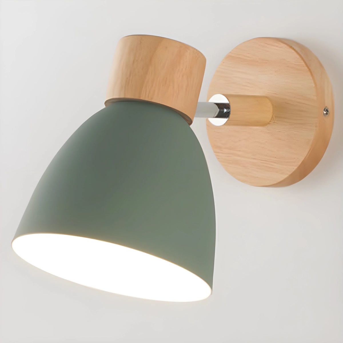 Bedside Wall Lamp Wooden Adjustable Head & Built-In Switch