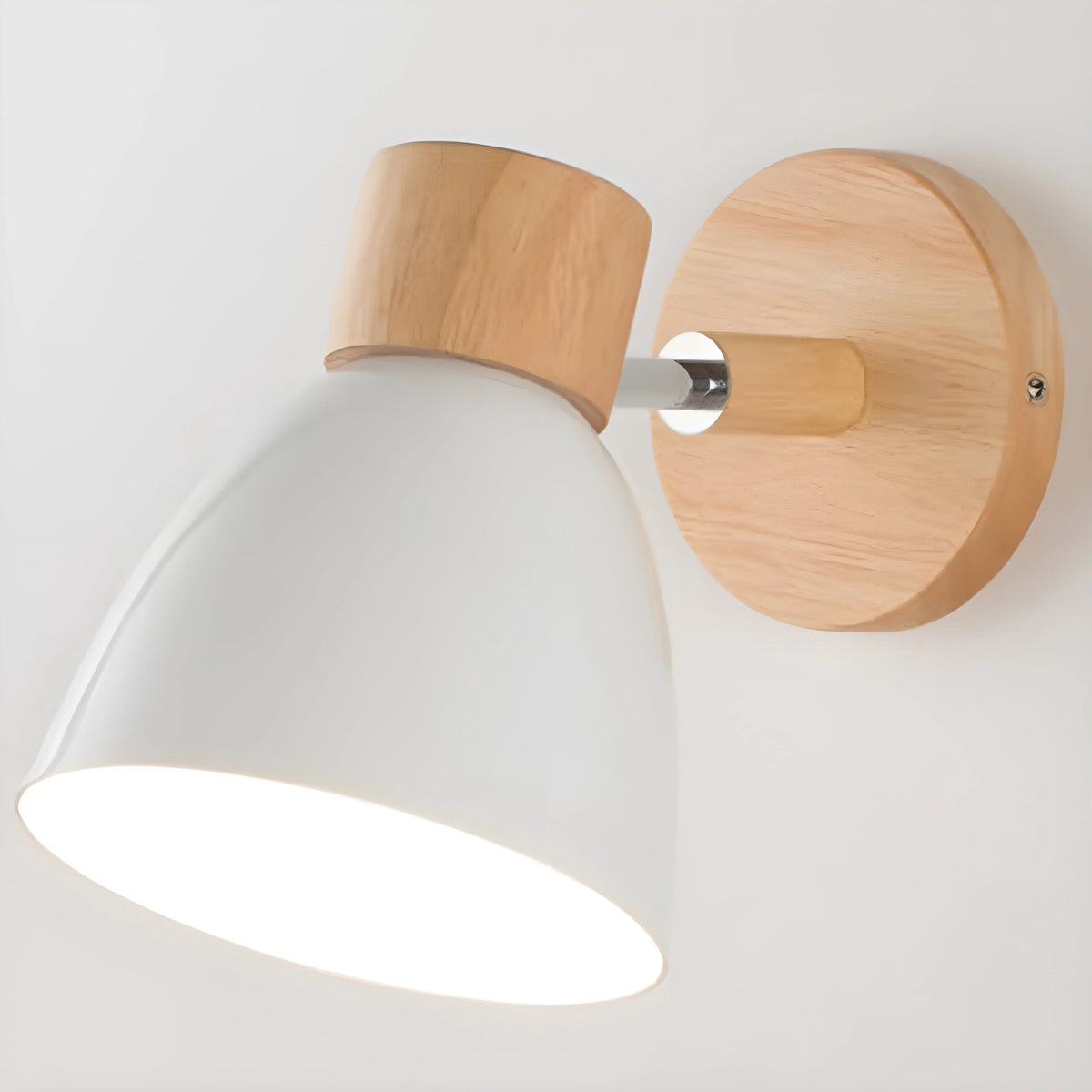 Bedside Wall Lamp Wooden Adjustable Head & Built-In Switch