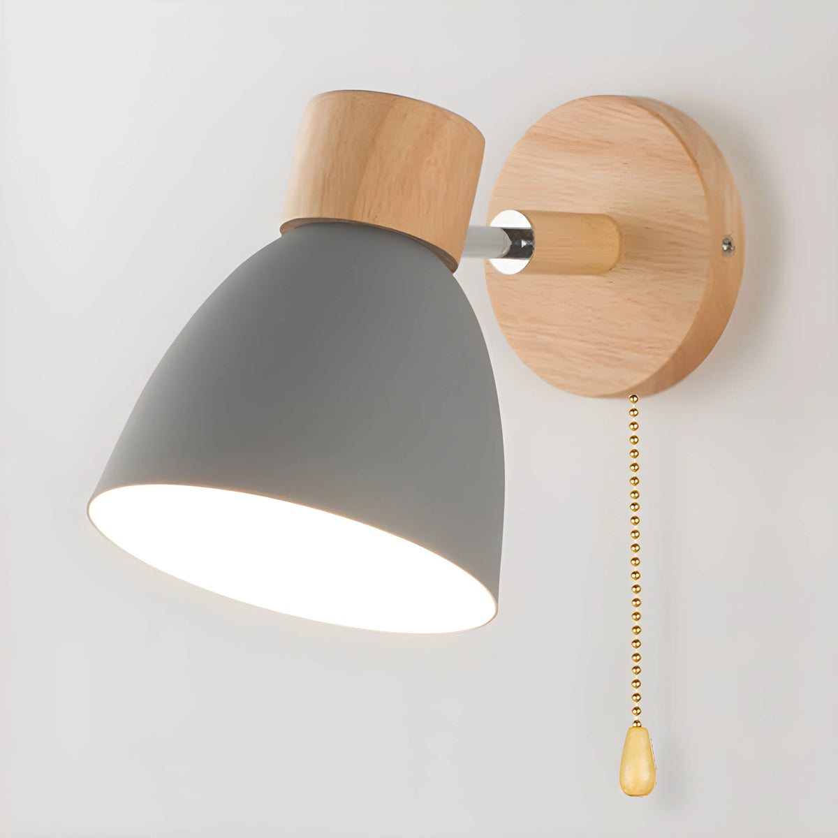 Bedside Wall Lamp Wooden Adjustable Head & Built-In Switch