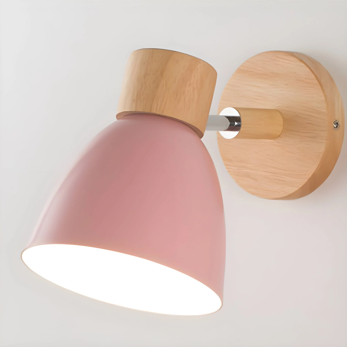 Bedside Wall Lamp Wooden Adjustable Head & Built-In Switch