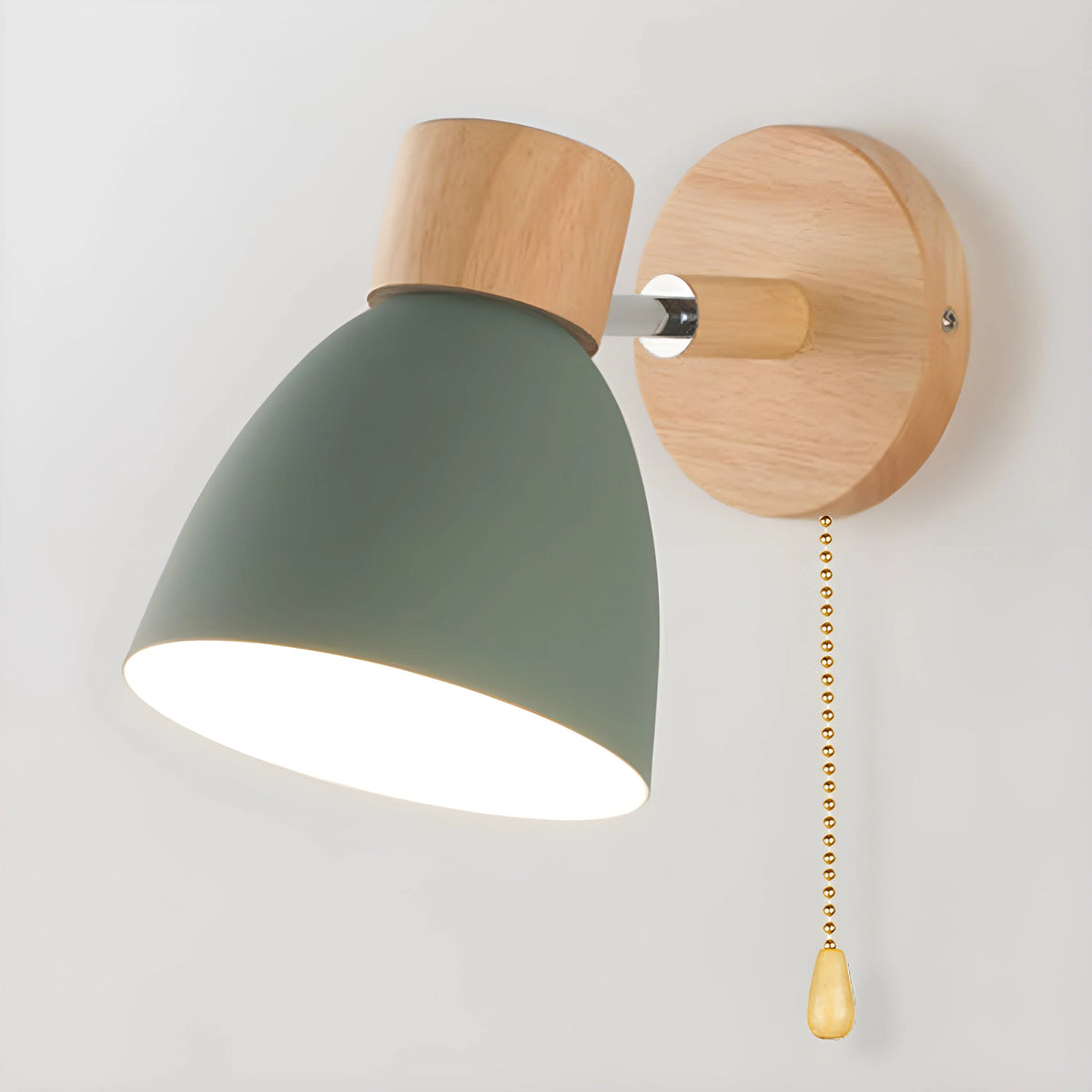 Bedside Wall Lamp Wooden Adjustable Head & Built-In Switch