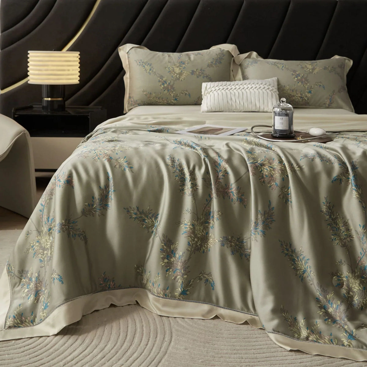Bedspread Set Satin Floral Jacquard Machine Washable