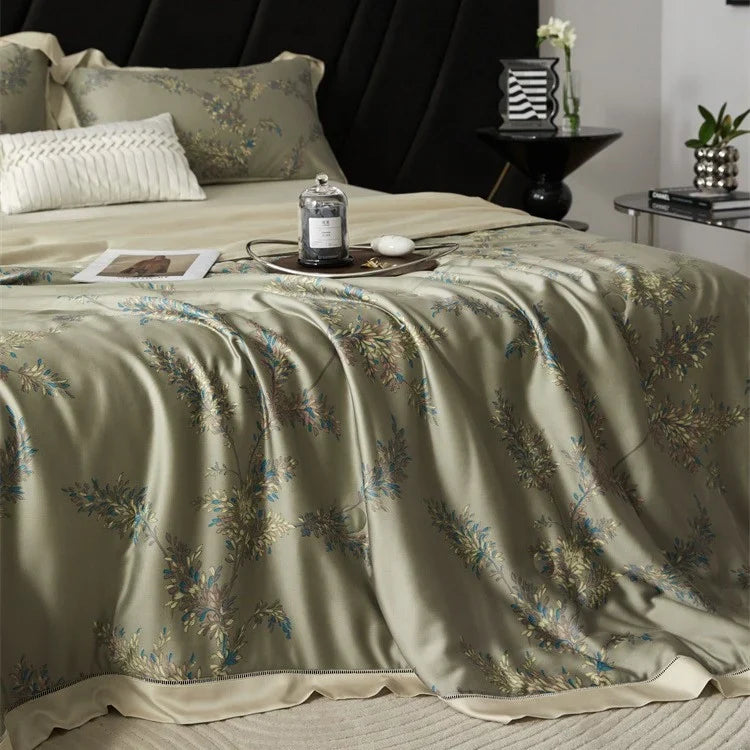 Bedspread Set Satin Floral Jacquard Machine Washable