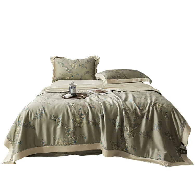 Bedspread Set Satin Floral Jacquard Machine Washable