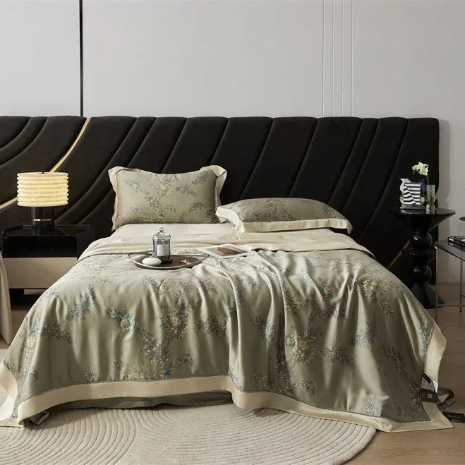 Bedspread Set Satin Floral Jacquard Machine Washable