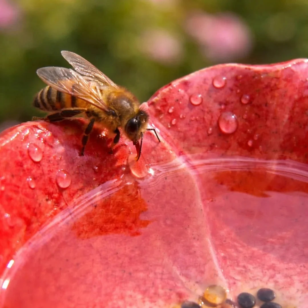 Bee Water Feeder Stakes Glazed Ceramic Flower Design