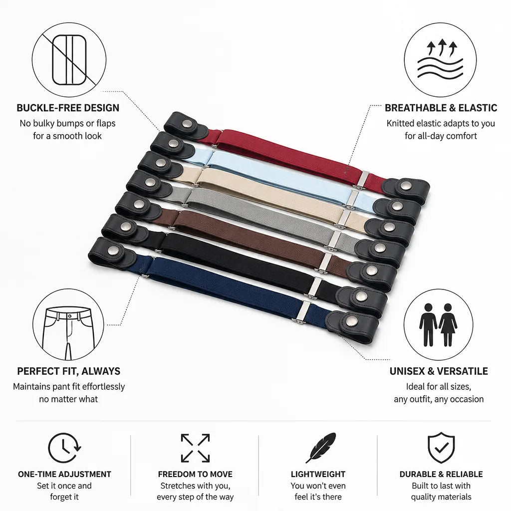 Belt Buckle-Free Elastic Knit Breathable