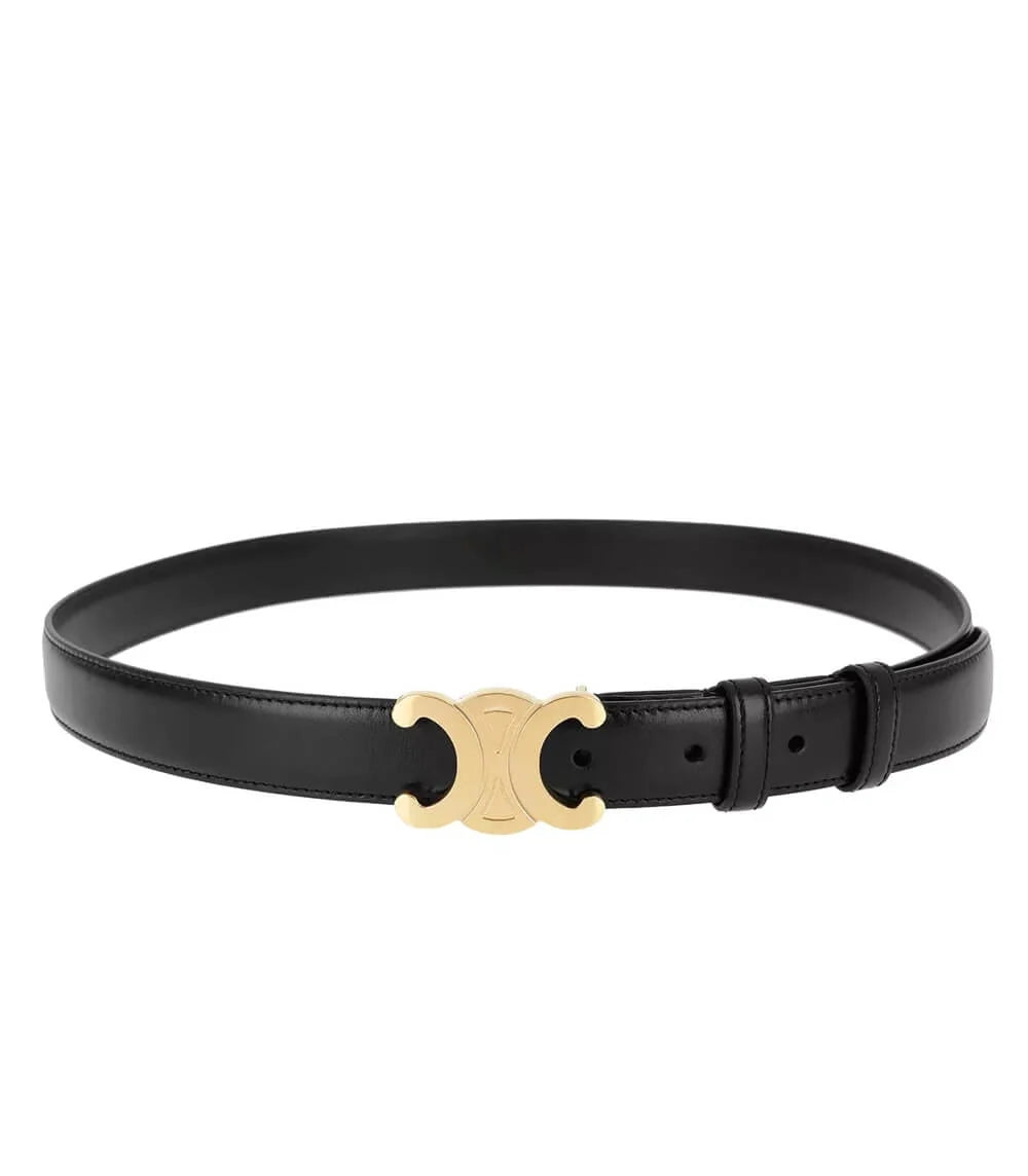 Belt Slim Vintage Vegan Leather Gold-Tone Buckle