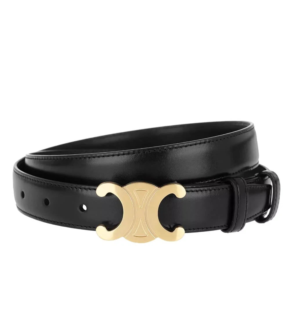 Belt Slim Vintage Vegan Leather Gold-Tone Buckle