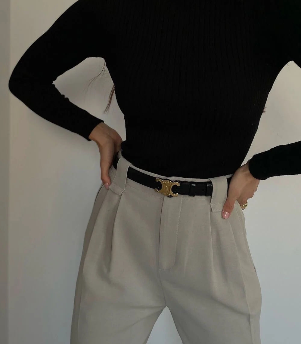 Belt Slim Vintage Vegan Leather Gold-Tone Buckle