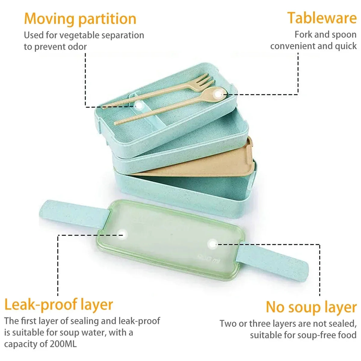 Bento Box Three-Tier Stackable Wheat Straw 900ml