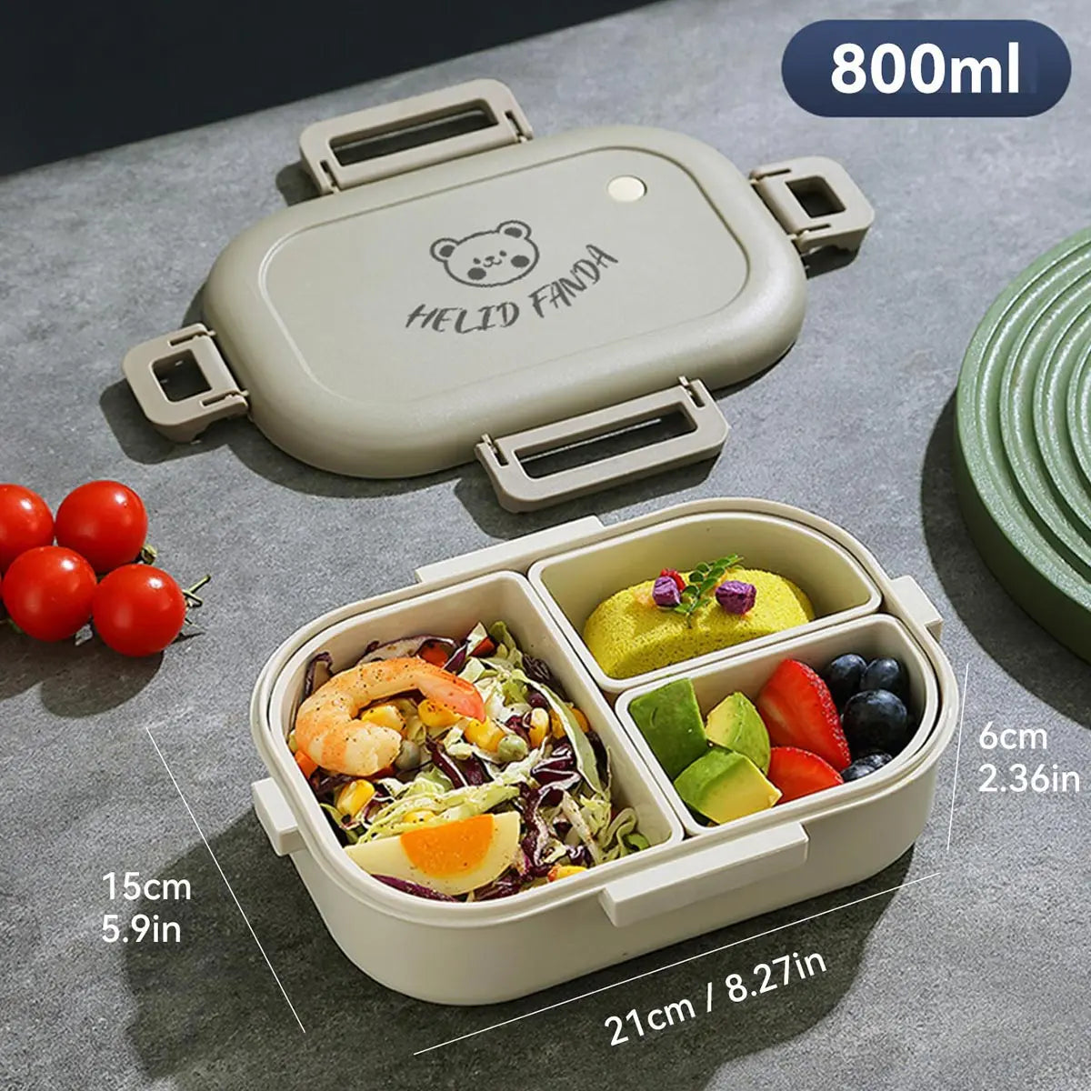 Bento Lunch Box 3 Sealed Compartments Microwave Safe