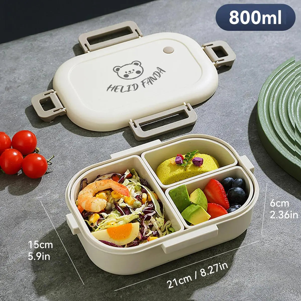 Bento Lunch Box 3 Sealed Compartments Microwave Safe