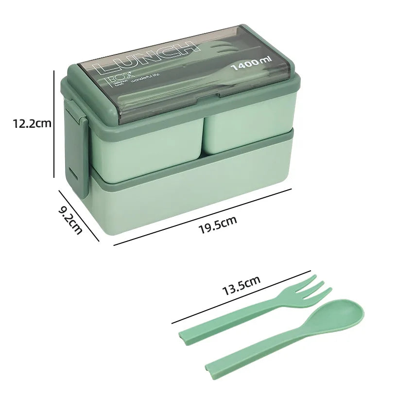Bento Lunch Box Double-Layer Microwave Safe Fork & Spoon