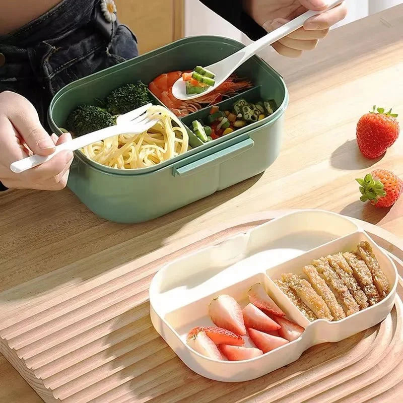 Bento Lunch Box Two-Tier With Fork & Spoon