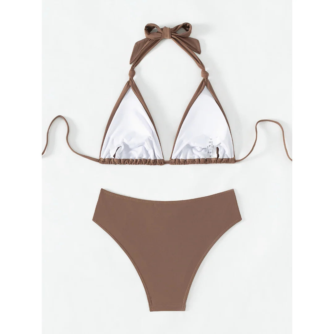 Bikini Set Triangle Halterneck Ruched Side Bottoms