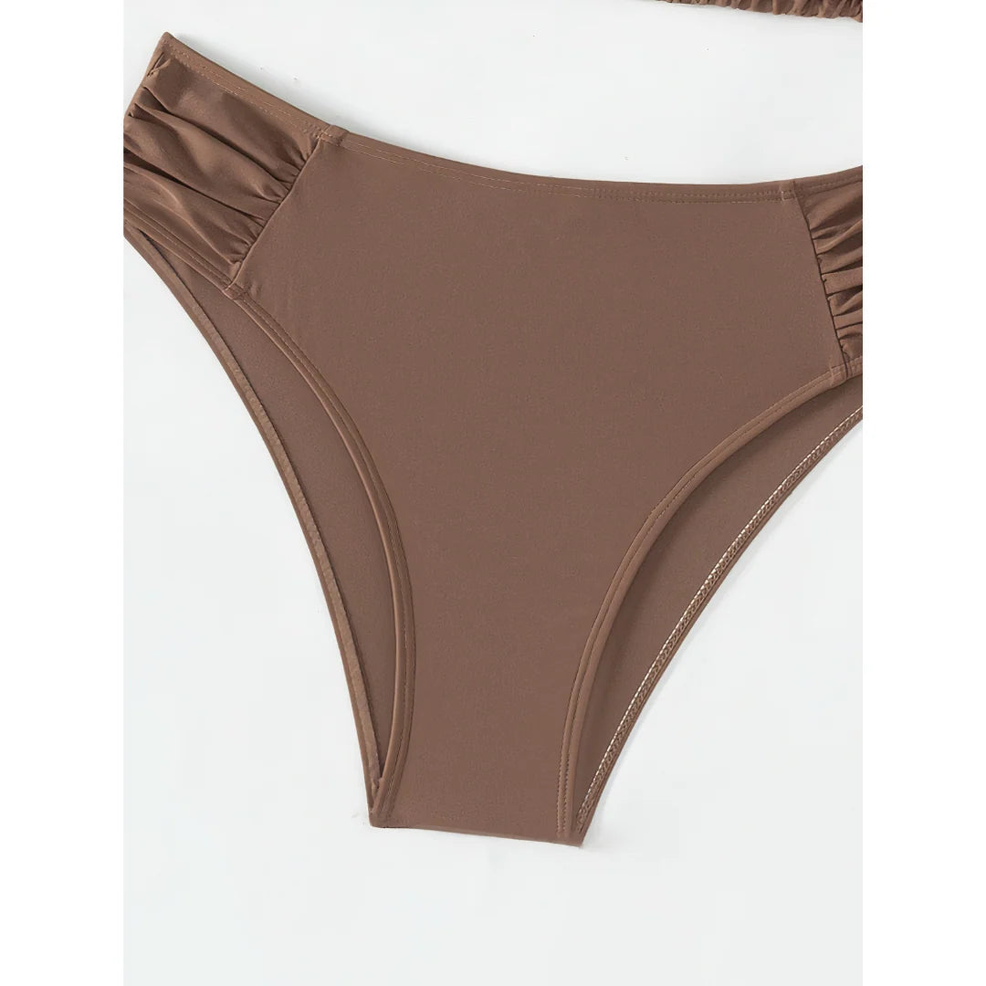 Bikini Set Triangle Halterneck Ruched Side Bottoms