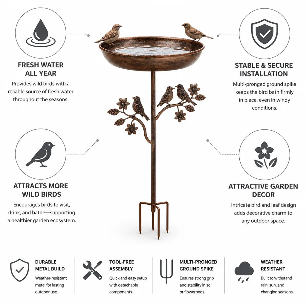 Bird Bath Decorative Metal Basin Ground Spike