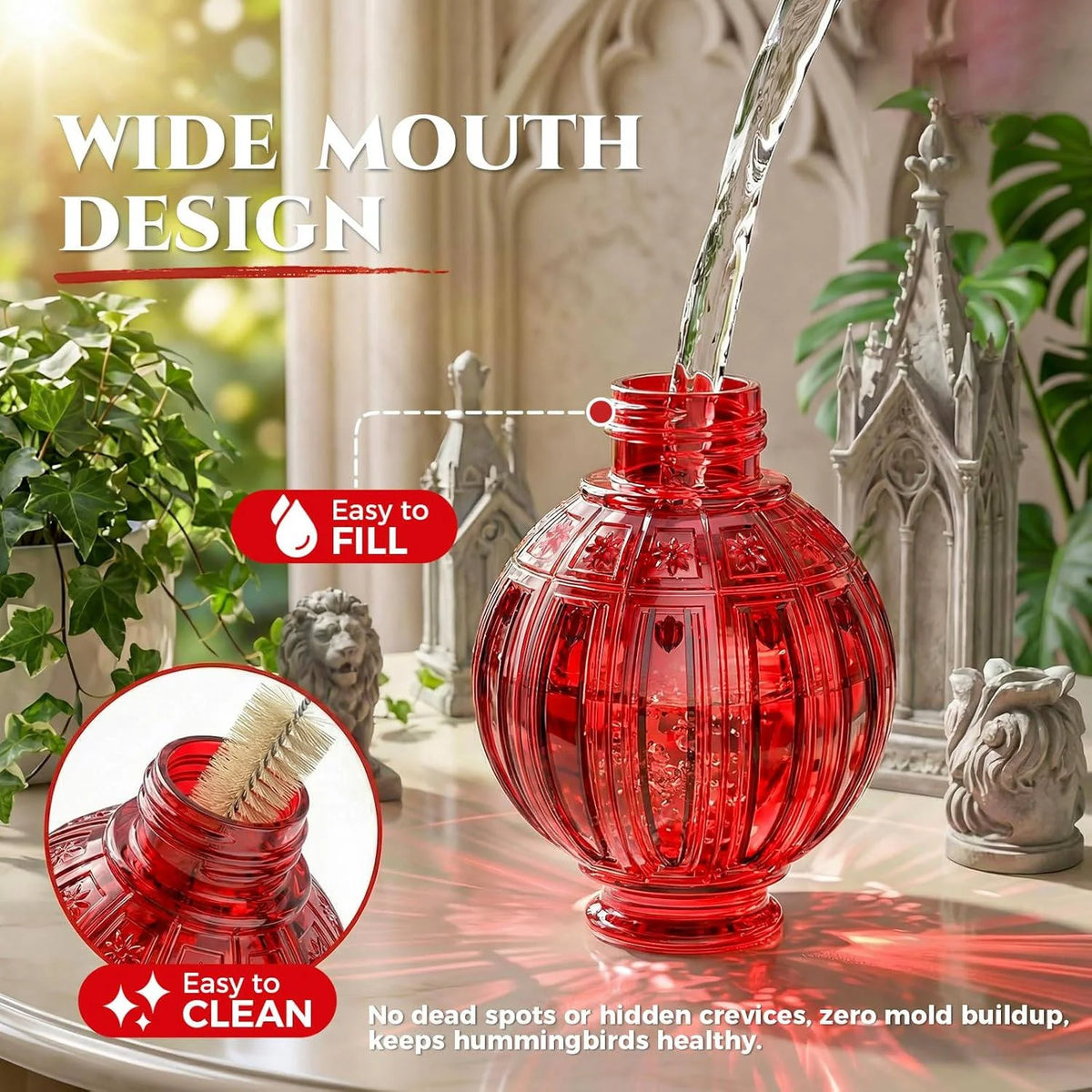 Bird Feeder Glass Leakproof Metal Ports