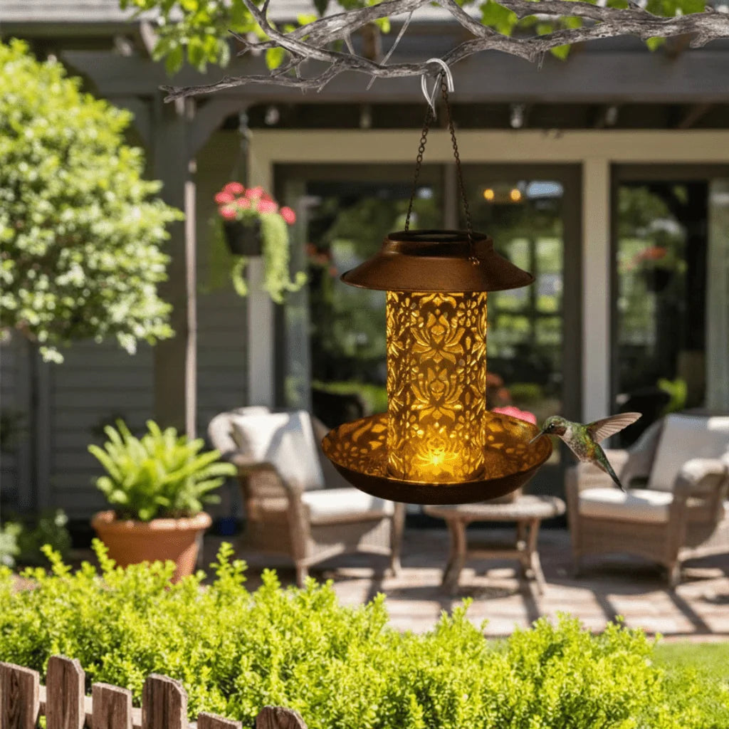 Bird Feeder Metal Solar-Powered LED Lighting