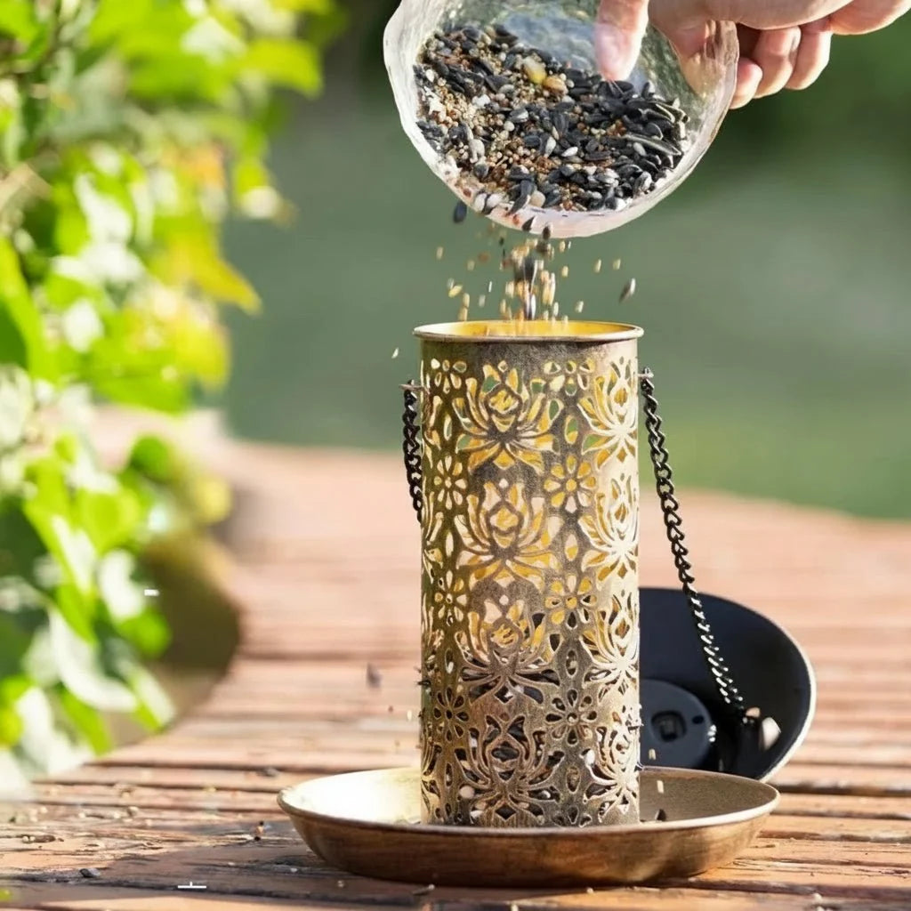 Bird Feeder Metal Solar-Powered LED Lighting