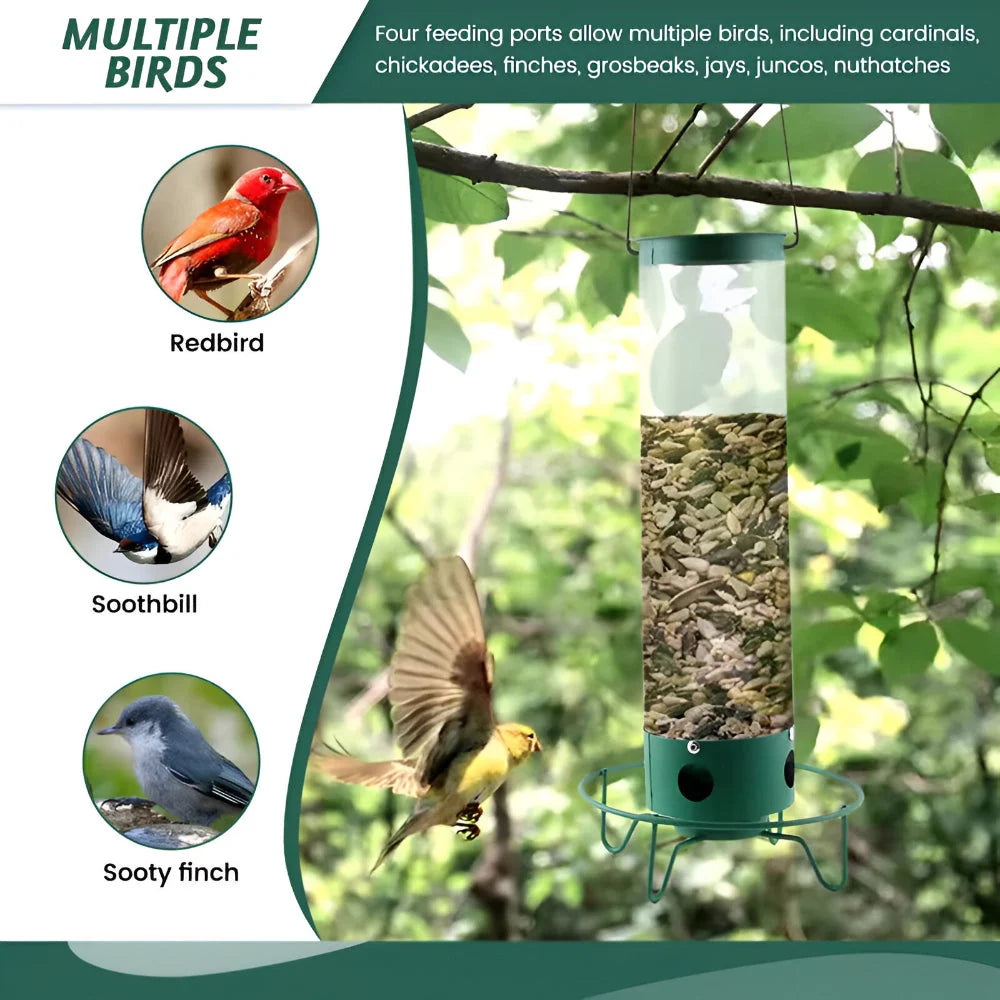 Bird Feeder Weight-Activated Chew-Resistant Metal Tube