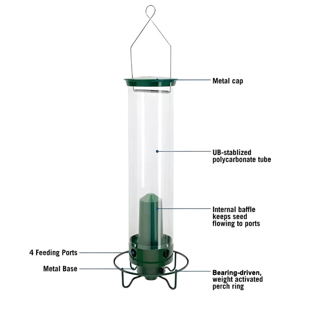 Bird Feeder Weight-Activated Chew-Resistant Metal Tube