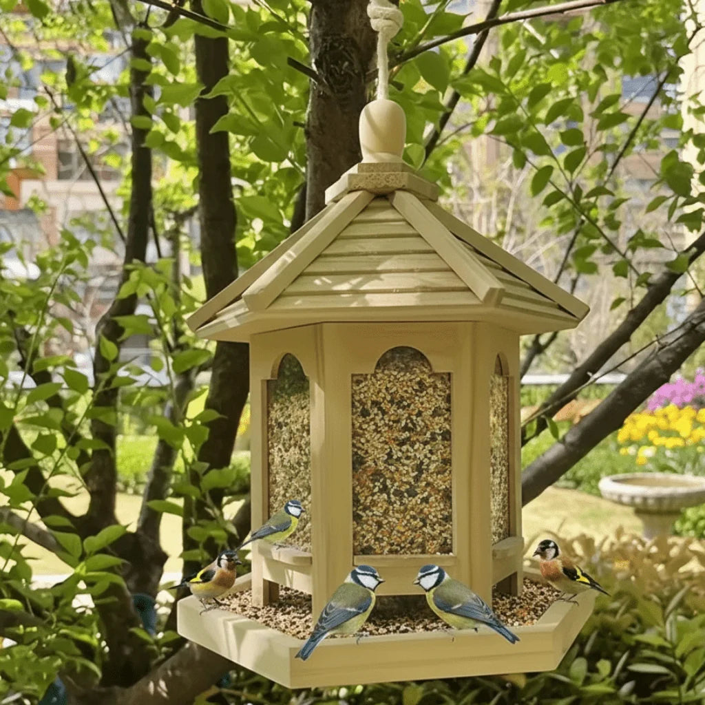 Bird Feeder Wooden Integrated Water System Weather-Resistant
