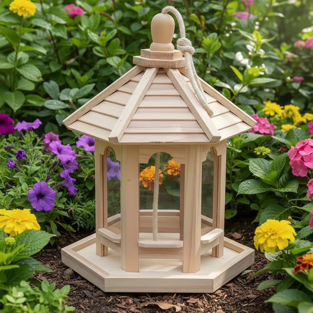 Bird Feeder Wooden Integrated Water System Weather-Resistant