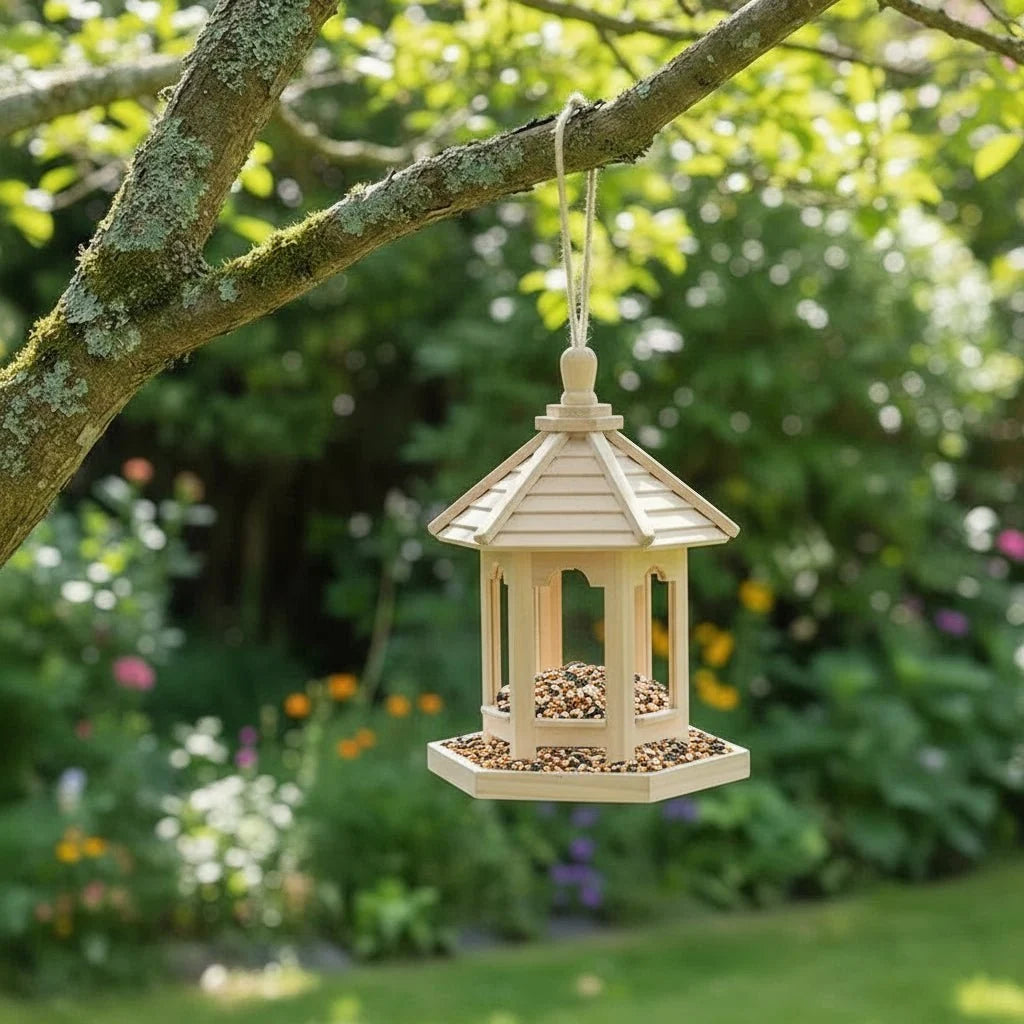 Bird Feeder Wooden Integrated Water System Weather-Resistant
