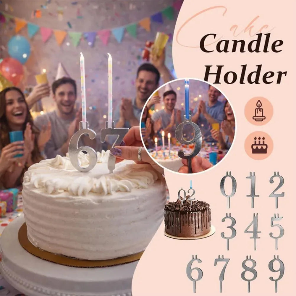 Birthday Candle Holder Set Reusable Aluminum Numbers 1–10