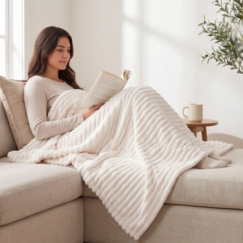 Blanket Cotton Plush Cozy Layer for Bed or Sofa