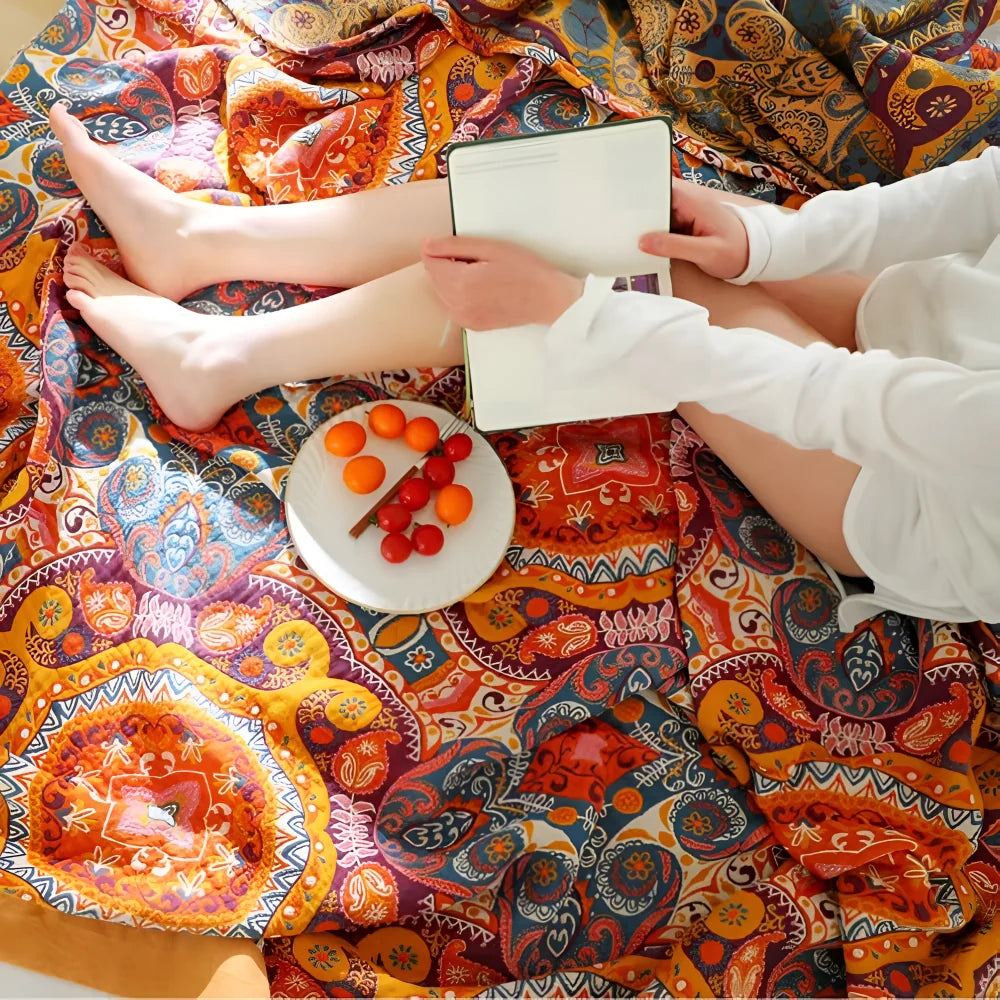 Blanket Reversible Cooling & Soft Boho Print Machine Washable