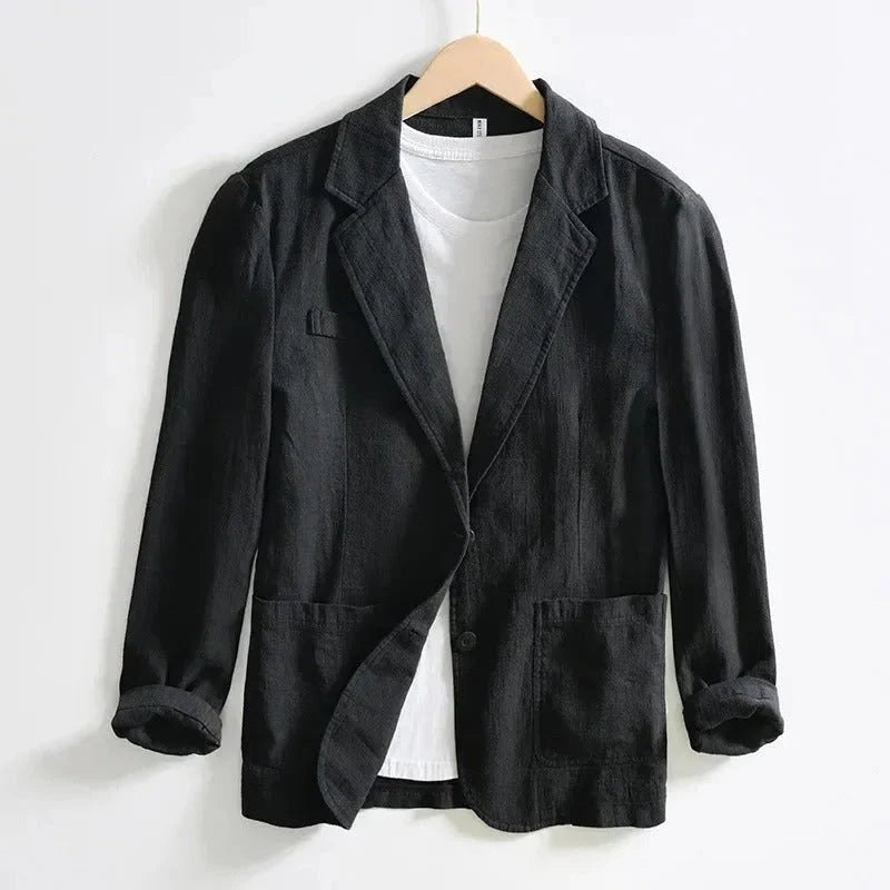 Blazer Unstructured Lightweight Single-Button Textured Weave & Patch Pockets