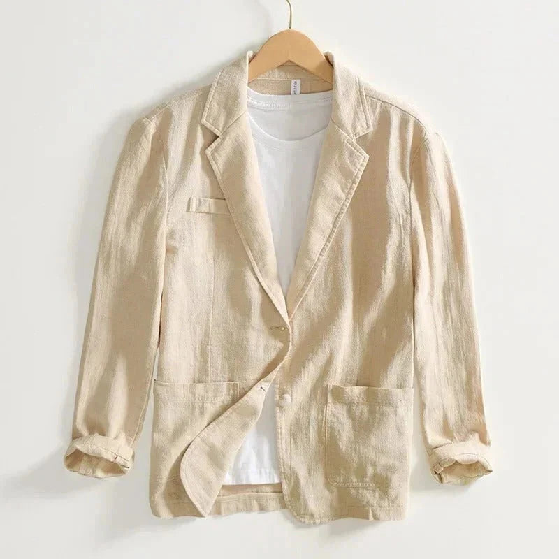 Blazer Unstructured Lightweight Single-Button Textured Weave & Patch Pockets
