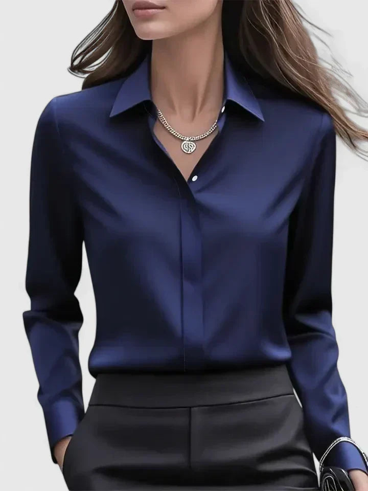 Blouse Satin Finish Long Sleeve Structured Collar