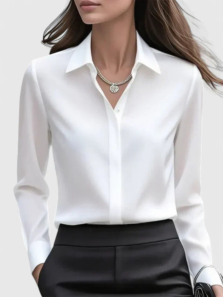 Blouse Satin Finish Long Sleeve Structured Collar