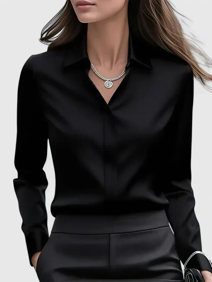 Blouse Satin Finish Long Sleeve Structured Collar