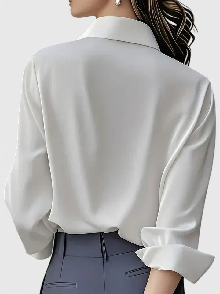 Blouse Satin Finish Long Sleeve Structured Collar