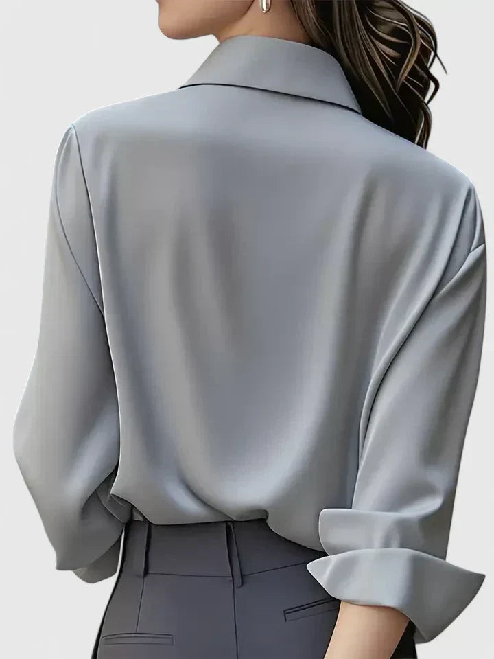 Blouse Satin Finish Long Sleeve Structured Collar