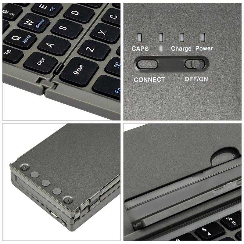 Bluetooth Keyboard Built-In Device Stand Foldable Wireless Design