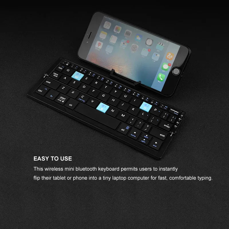 Bluetooth Keyboard Foldable Magnetic Stand Rechargeable Battery