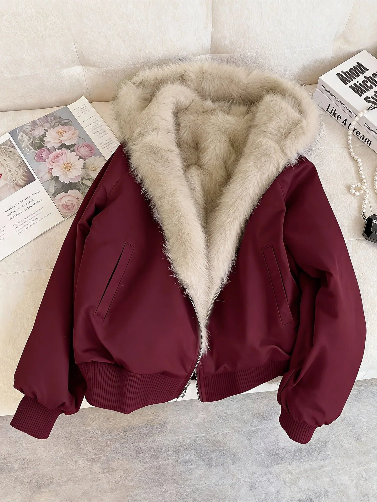 Bomber Jacket Faux Fur Warm Structured Fit