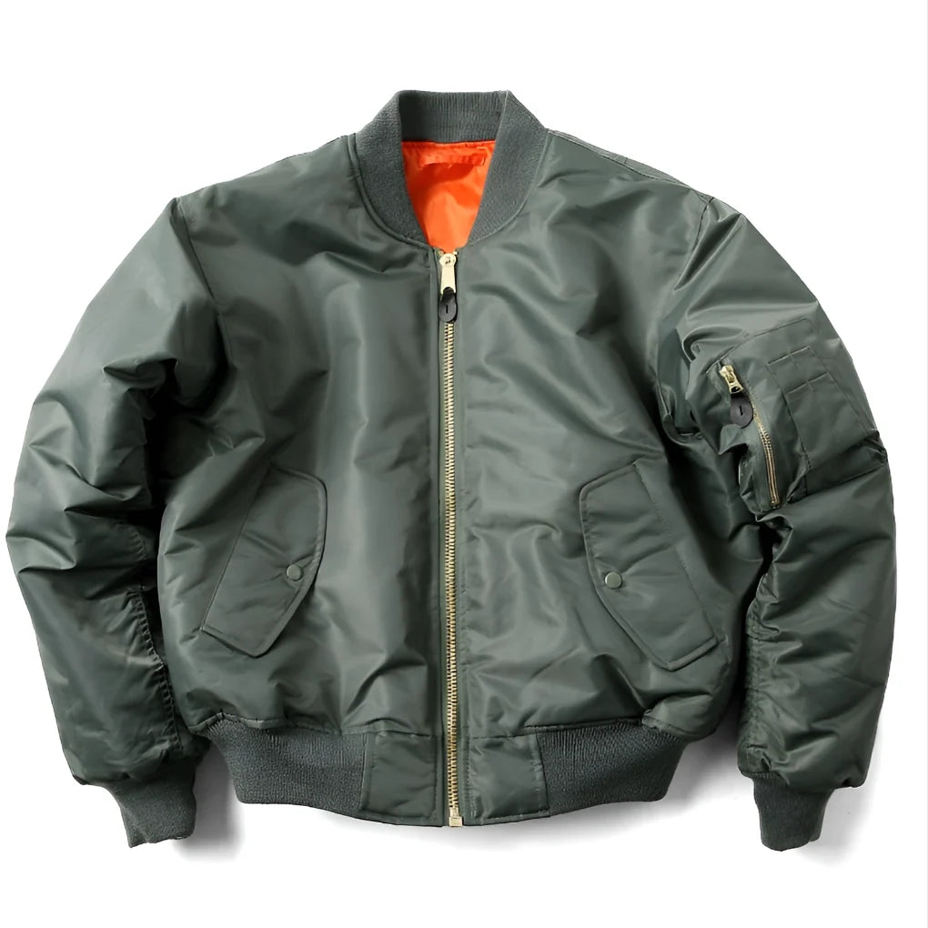 Bomber Jacket Polyester Wind-Resistant Shell Ribbed Trim
